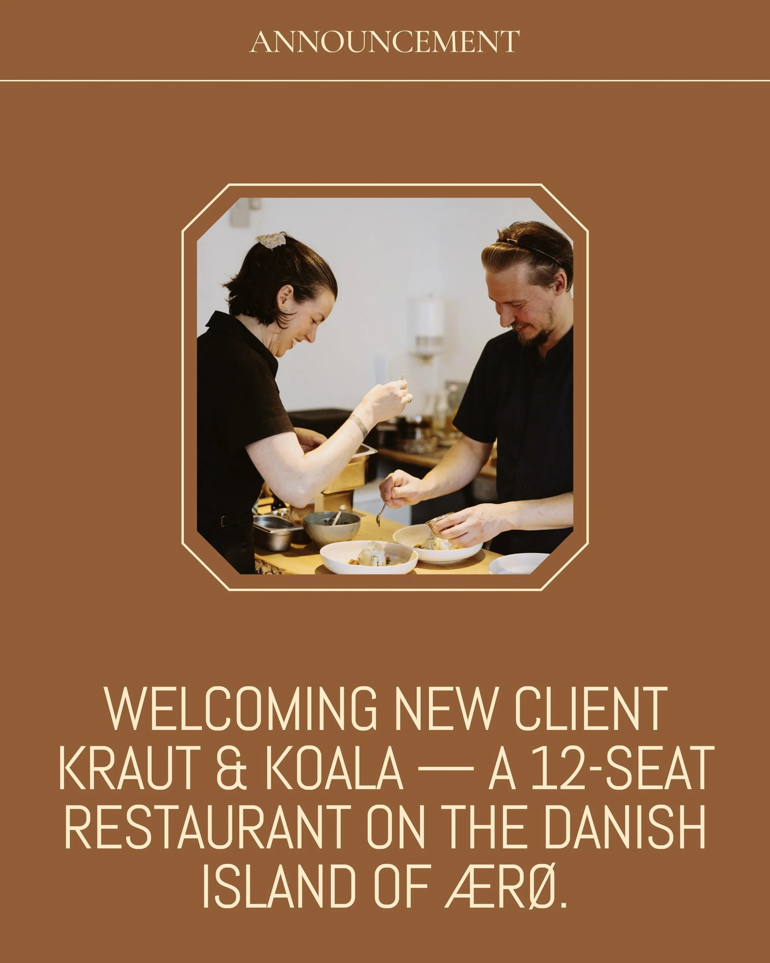 Welcoming new client @krautogkoala &mdash; a 12-seat restaurant on the Danish island of &AElig;r&oslash;.
We&rsquo;ll be working with the team there on creative strategy, communications and brand partnerships &mdash; including the run-up to an exciti