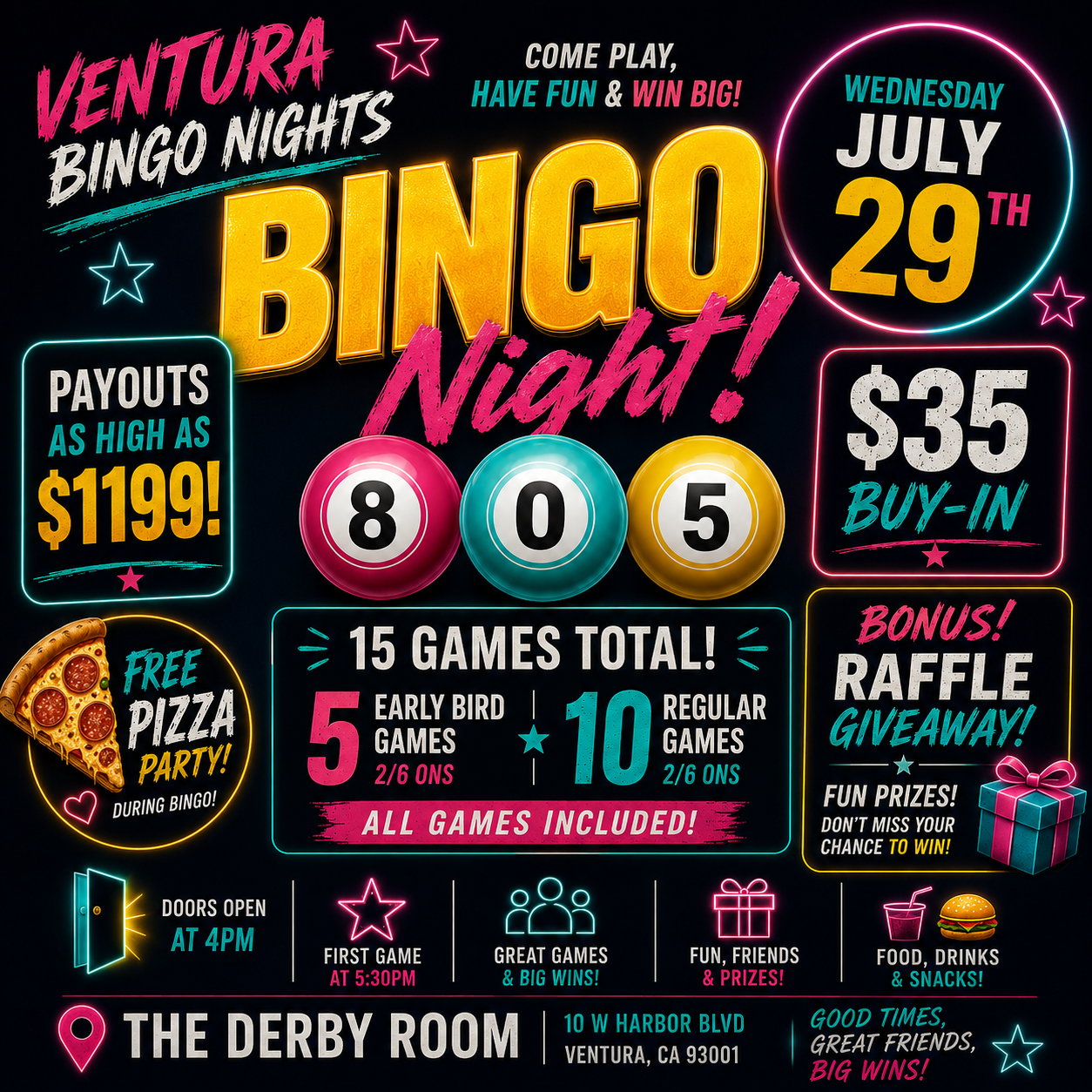 Ventura Bingo Nights – Last Wednesday of the Month 🎉🍕