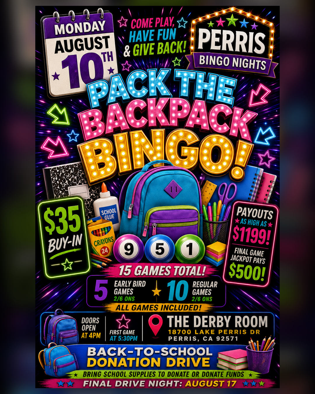 Pack the Backpack Bingo Night – Back-to-School Fundraiser