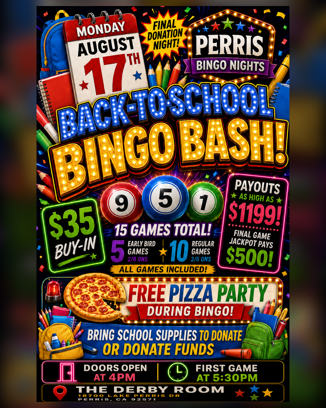 Back-to-School Bingo Bash – Final Donation Night!
