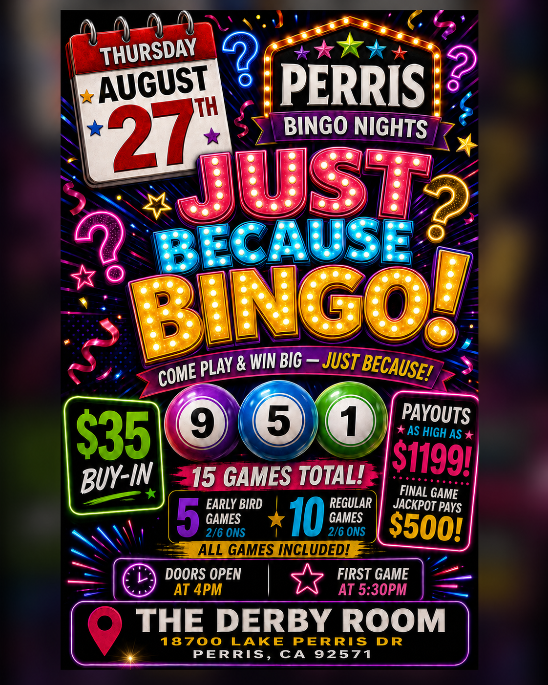 Just Because Bingo Thursday Night