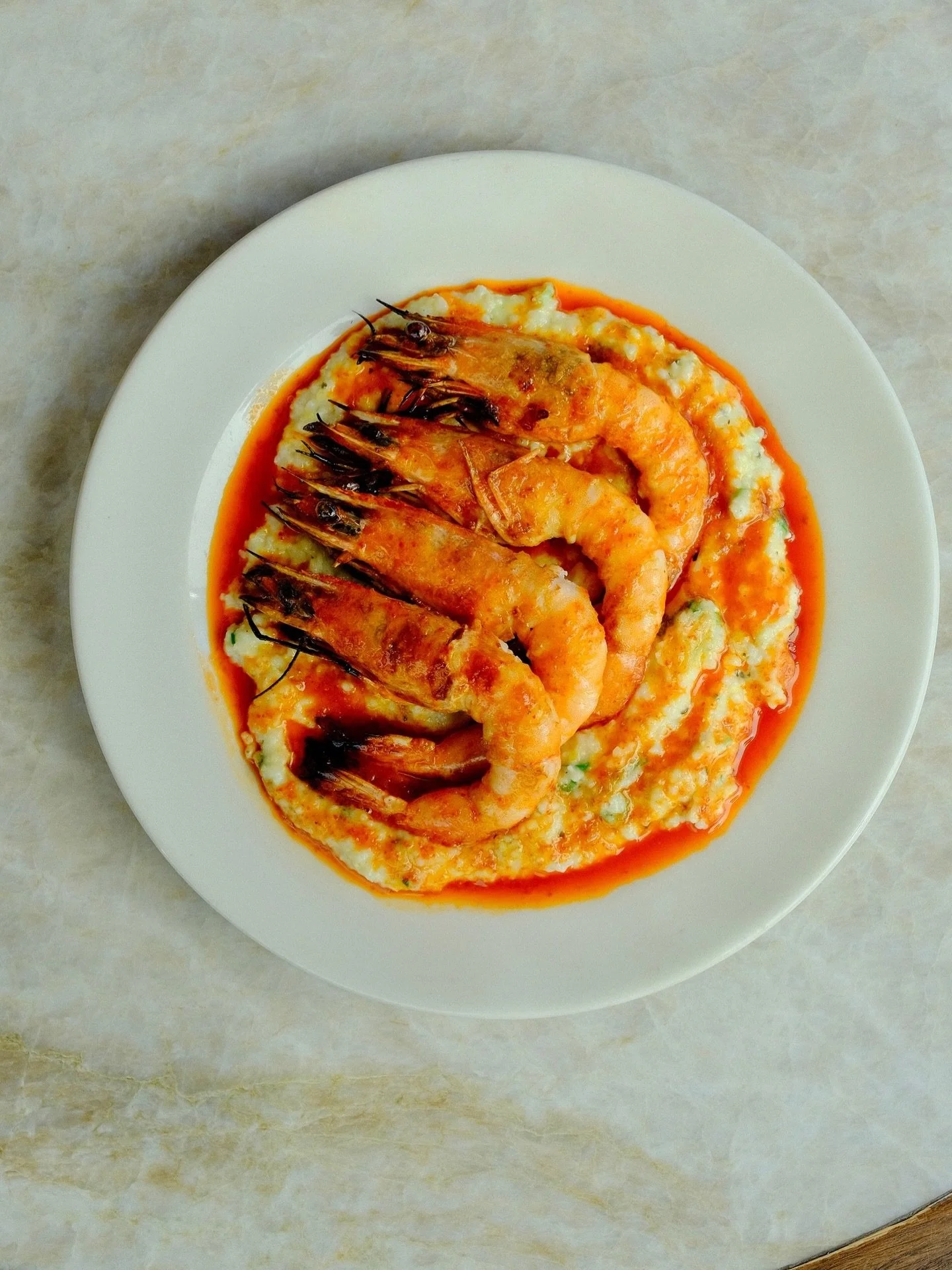 Breakfast, lunch, or dinner. Chefs fav 🦐 

Shrimp &amp; Grits w. calabrian chili
