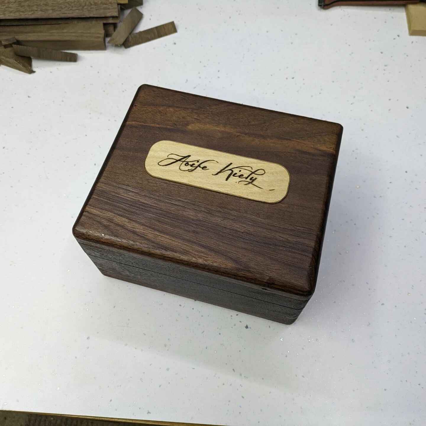 When you work with wood you get to make some fun stuff. 
A little gift box for my beautiful wife, with her new favourite perfume inside.