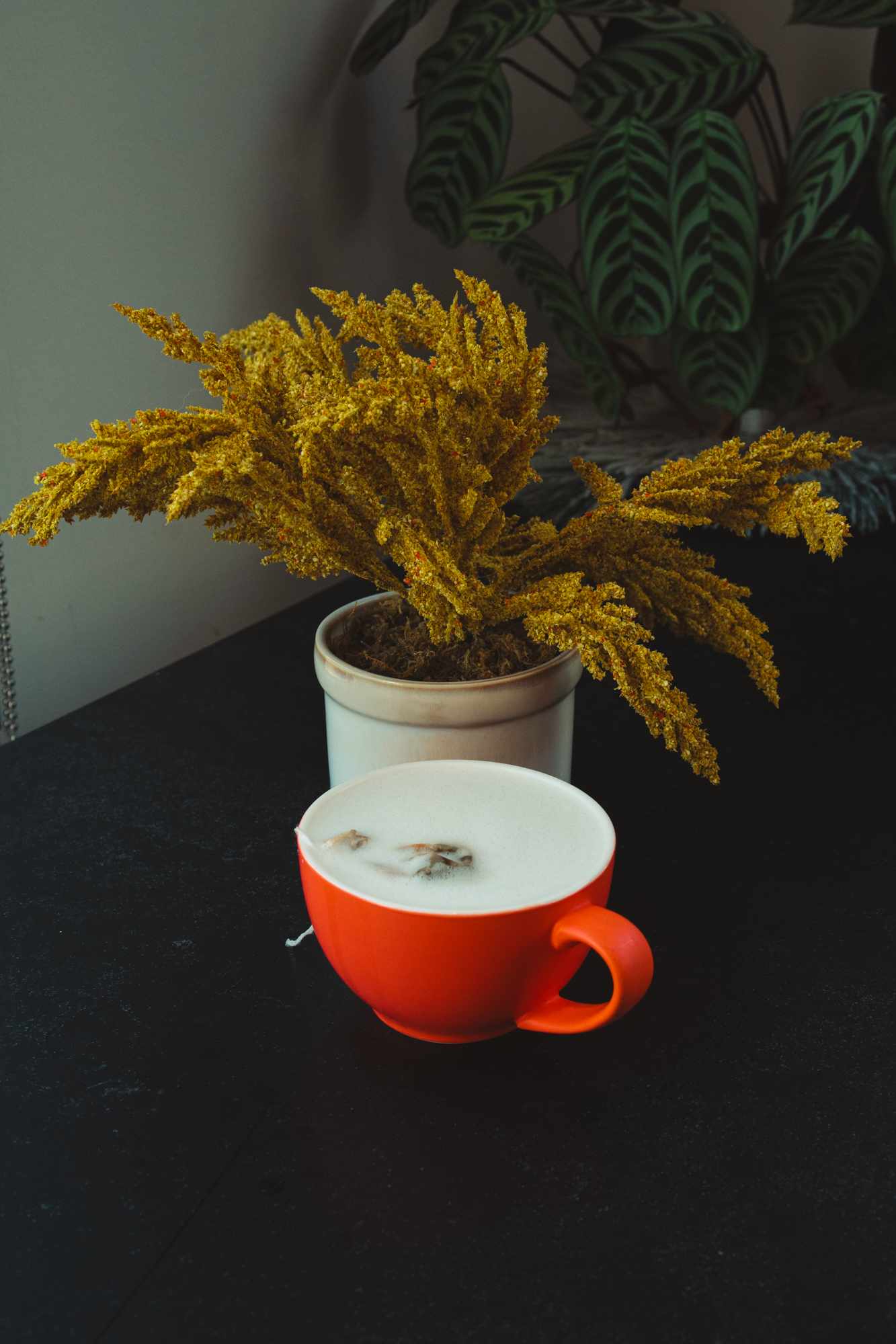 Creamy pear English Breakfast tea latte made with oat milk