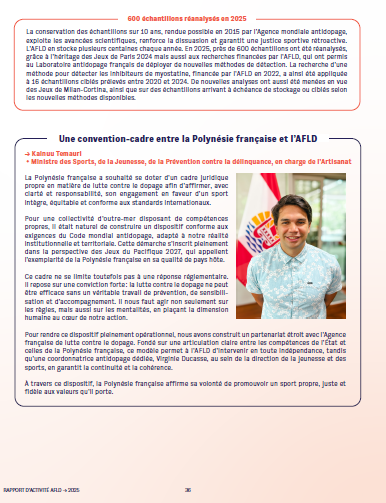 La Polynésie française à l'honneur dans le rapport d'activité 2025 de l'AFLD