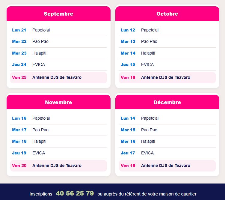 Associations de Moorea : la DJS à votre rencontre de septembre à décembre 2026