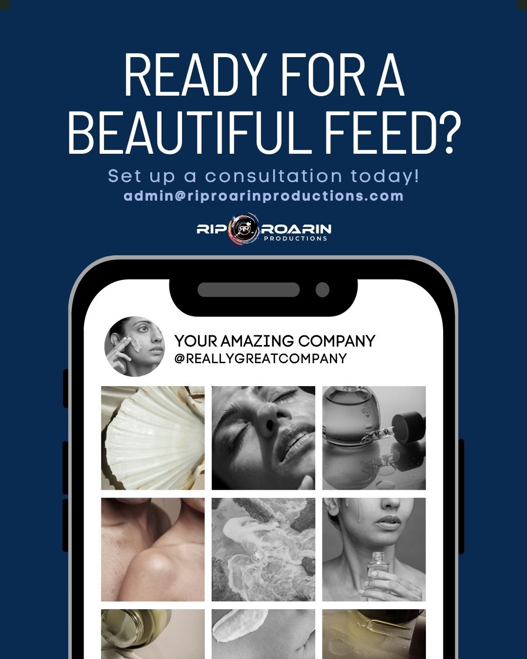 Advertisement encouraging setup of a consultation for beauty or skincare services, featuring images of skincare, relaxation, and beauty products on a smartphone screen.
