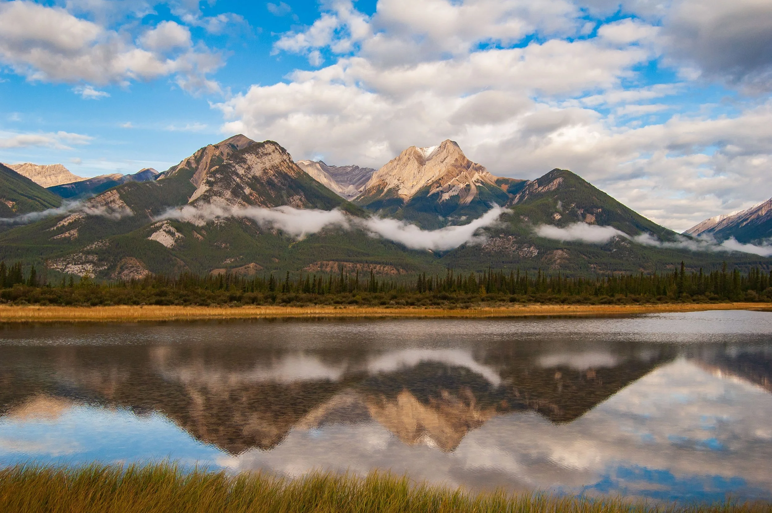 Three Sisters mountain range in Alberta, Canada.