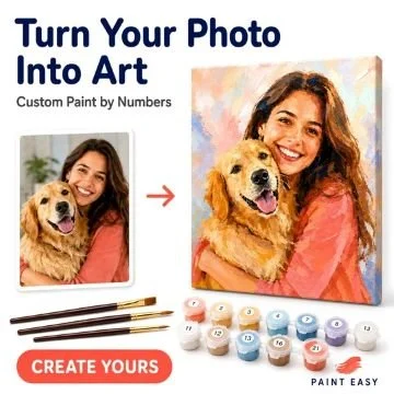 A photo of a grandchild with her dog becomes a paint by number kit for grandparents