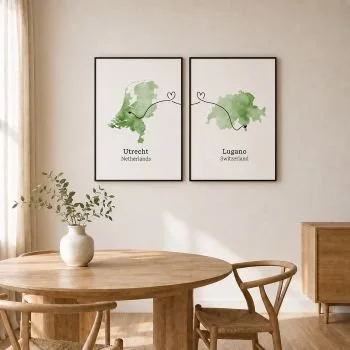 posters of two cities linked by hearts showing where grandparents and grandchildren live