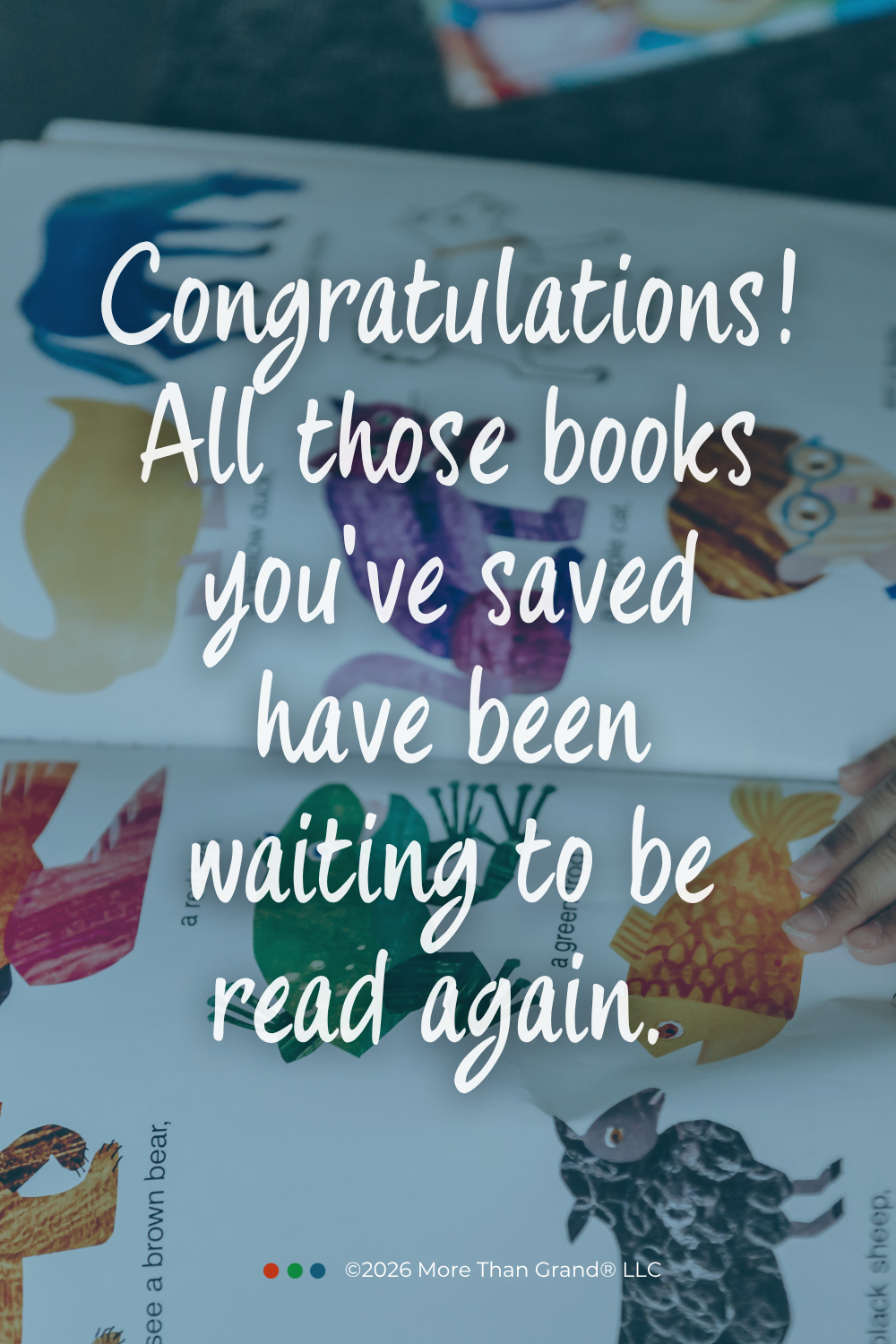 children's picture book with colorful images and congratulation message to grandparents overlayed