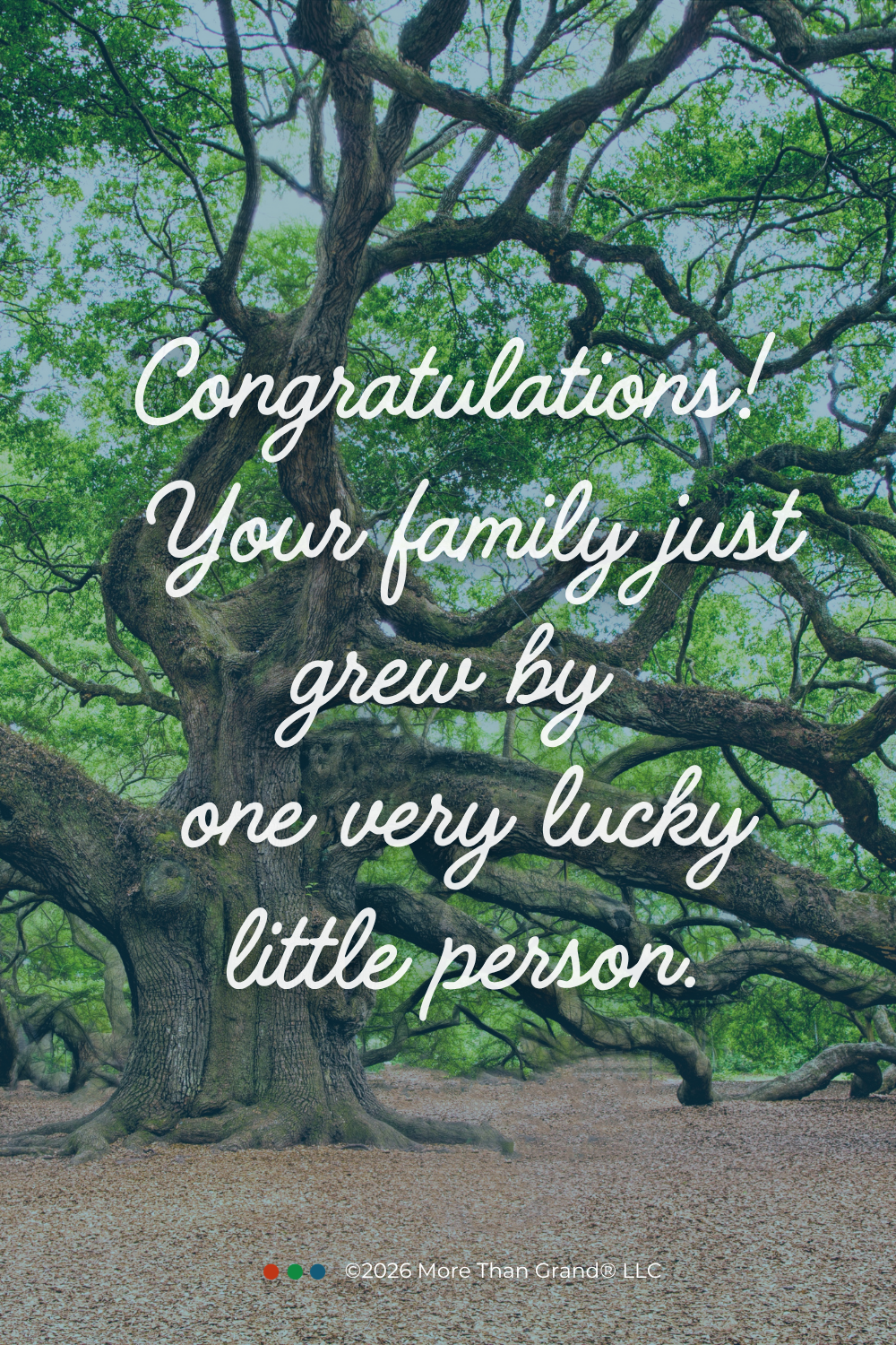 Mature tree with quote congratulating new grandparents