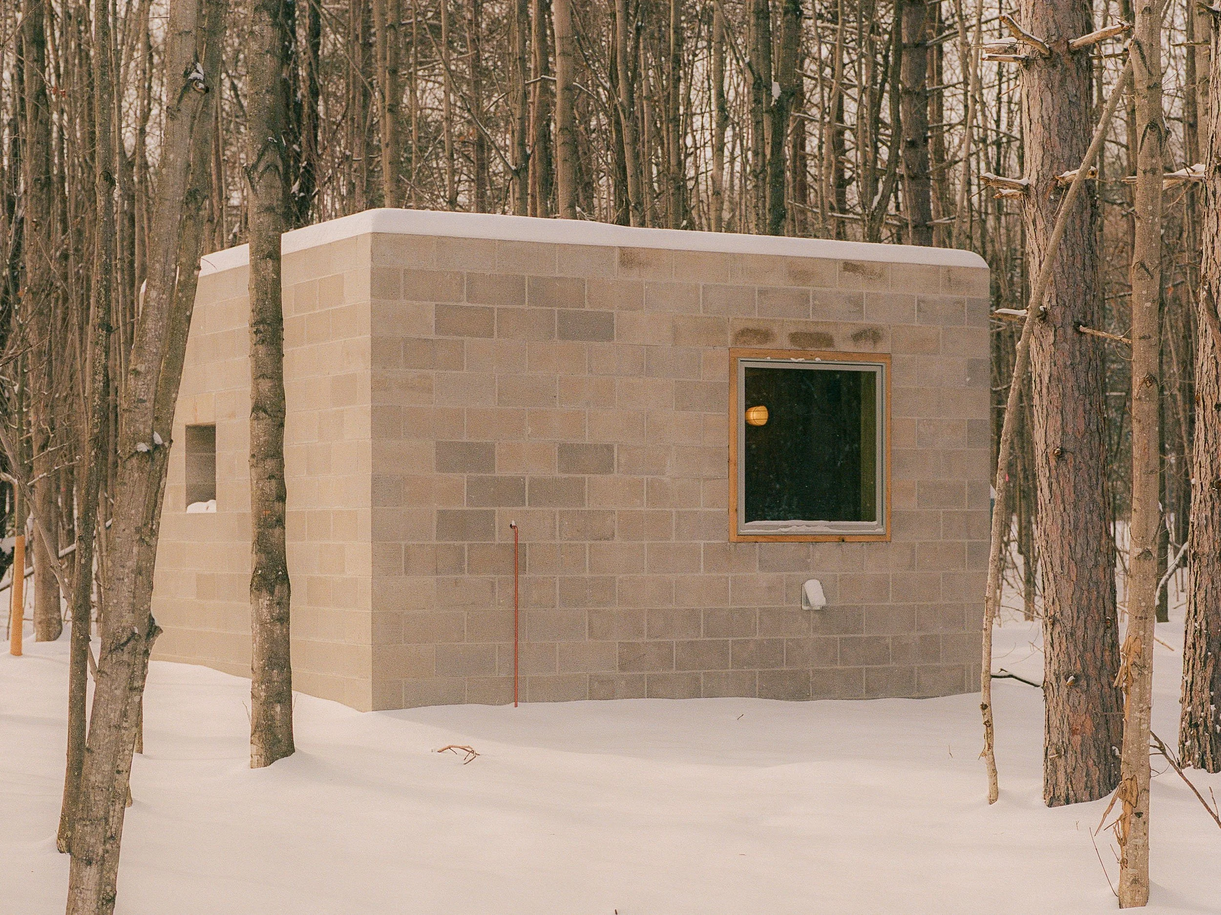  Sauna in woods during winter. 