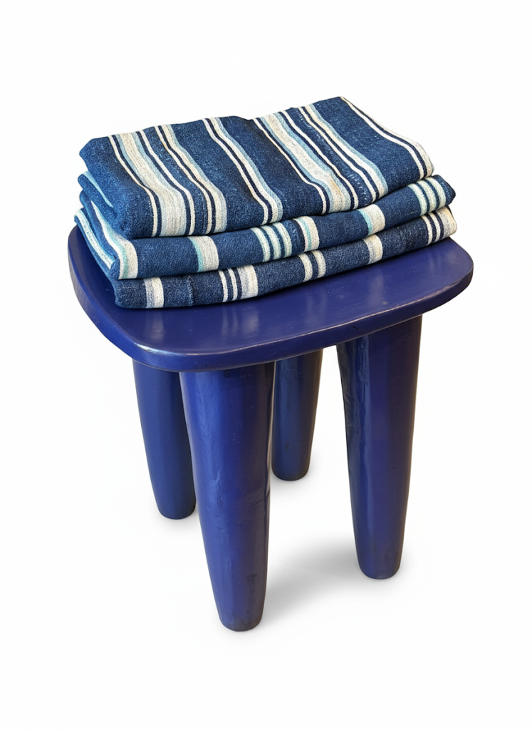 S21 Cobalt Blue Senufo Stool  15''L x 13''W x 15''H