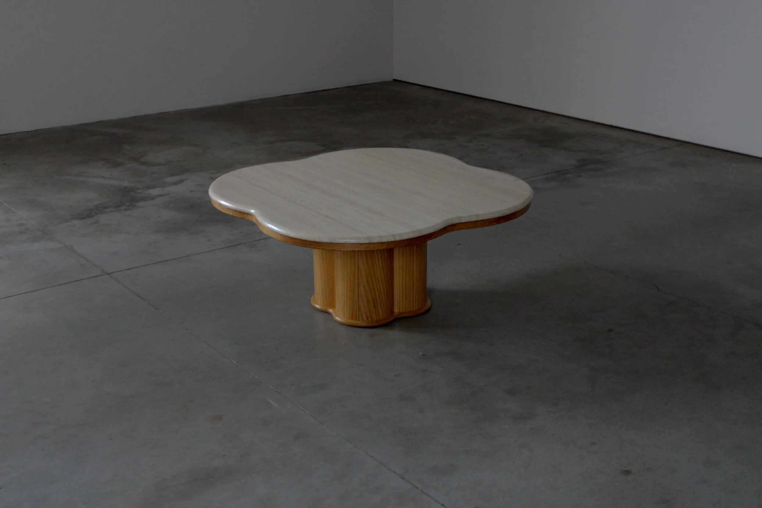 Travertine and Wood Coffee Table
