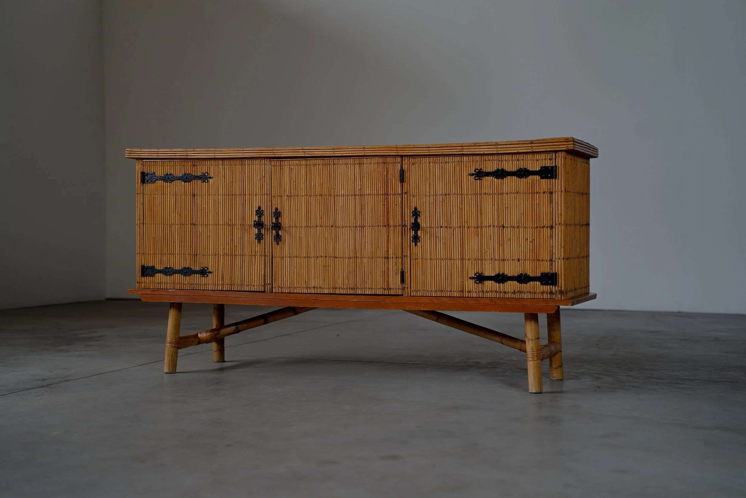 BAMBOO SIDEBOARD WITH WROUGHT IRON DETAILS