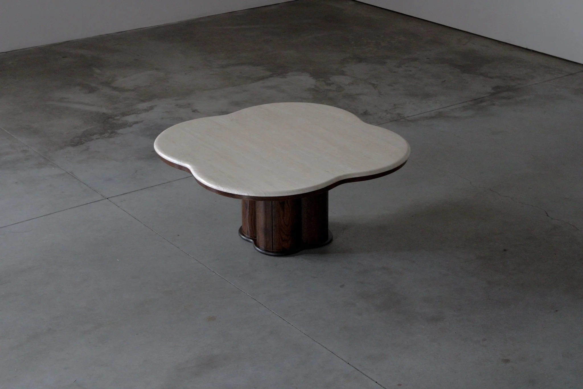 Travertine and Wood Coffee Table