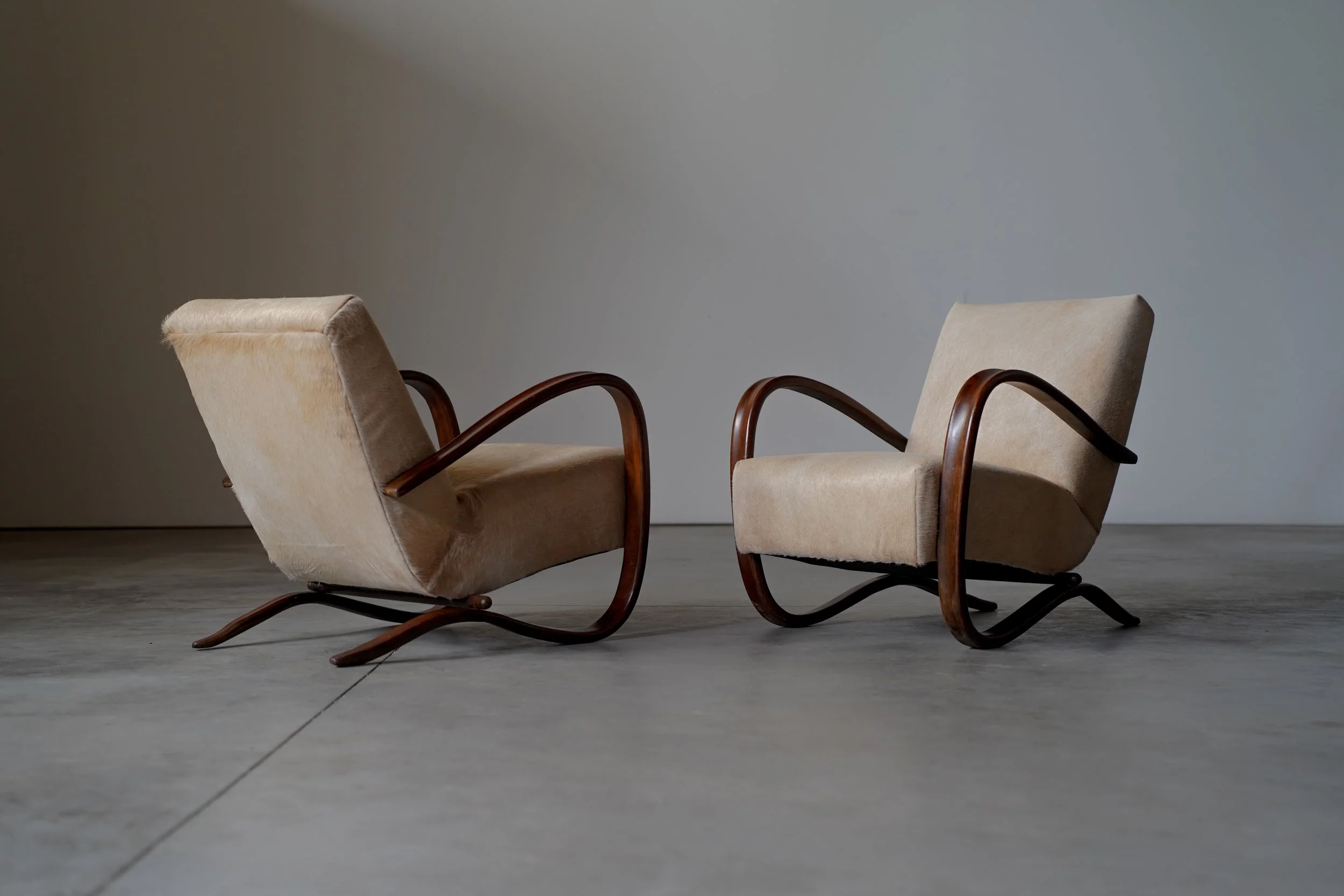 JINDRICH HALABALA LOUNGE CHAIRS IN PONY SKIN