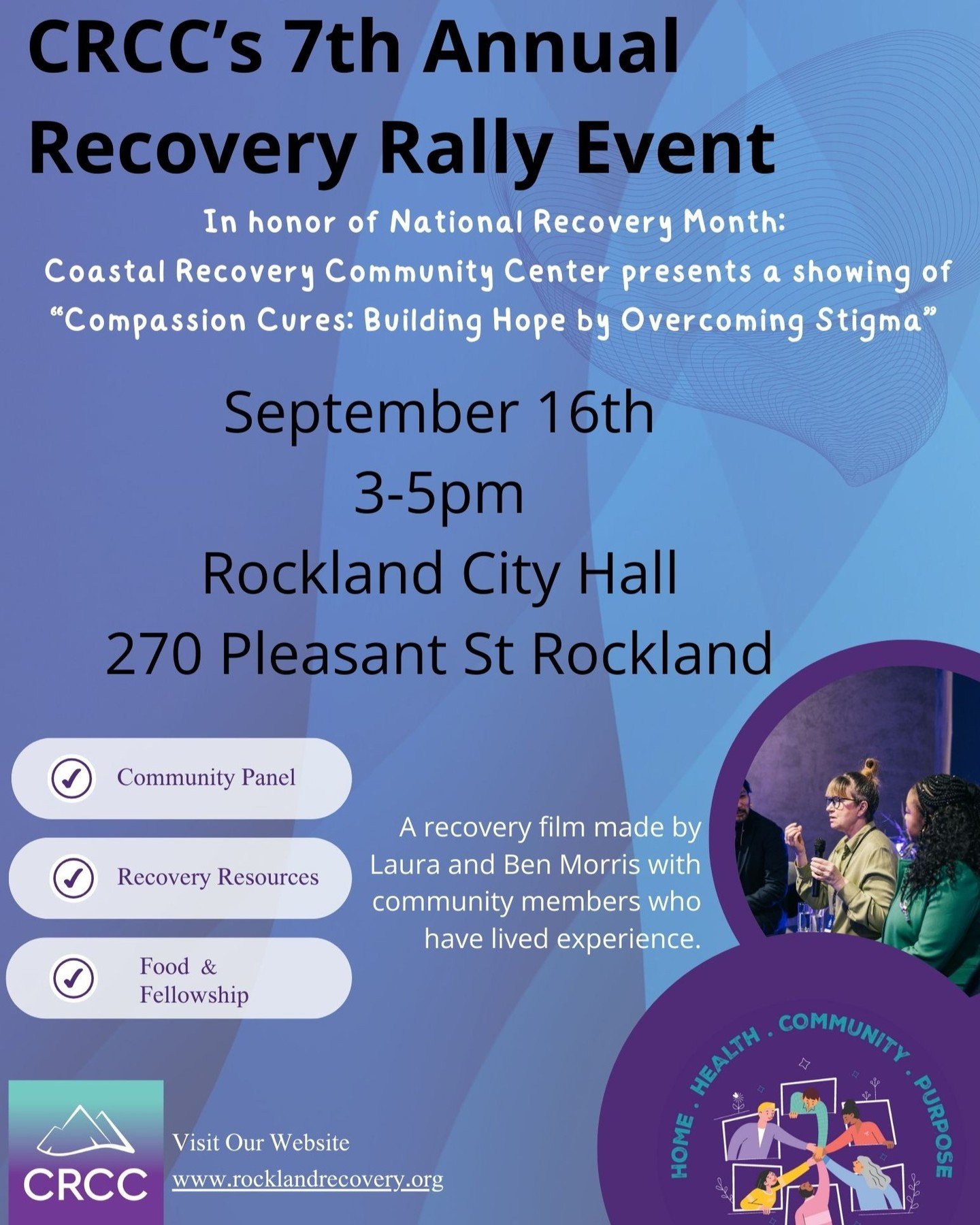 7th Annual Recovery Rally !
Panelists, Recovery Organizations Info, and So Much More
#nationalrecoverymonth2024 #youmatter #crcc