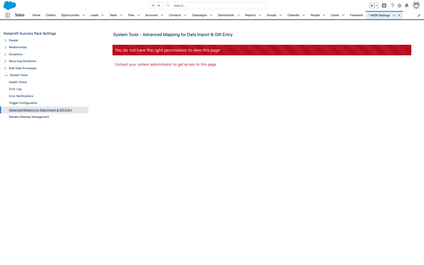NPSP Settings Permissions Missing