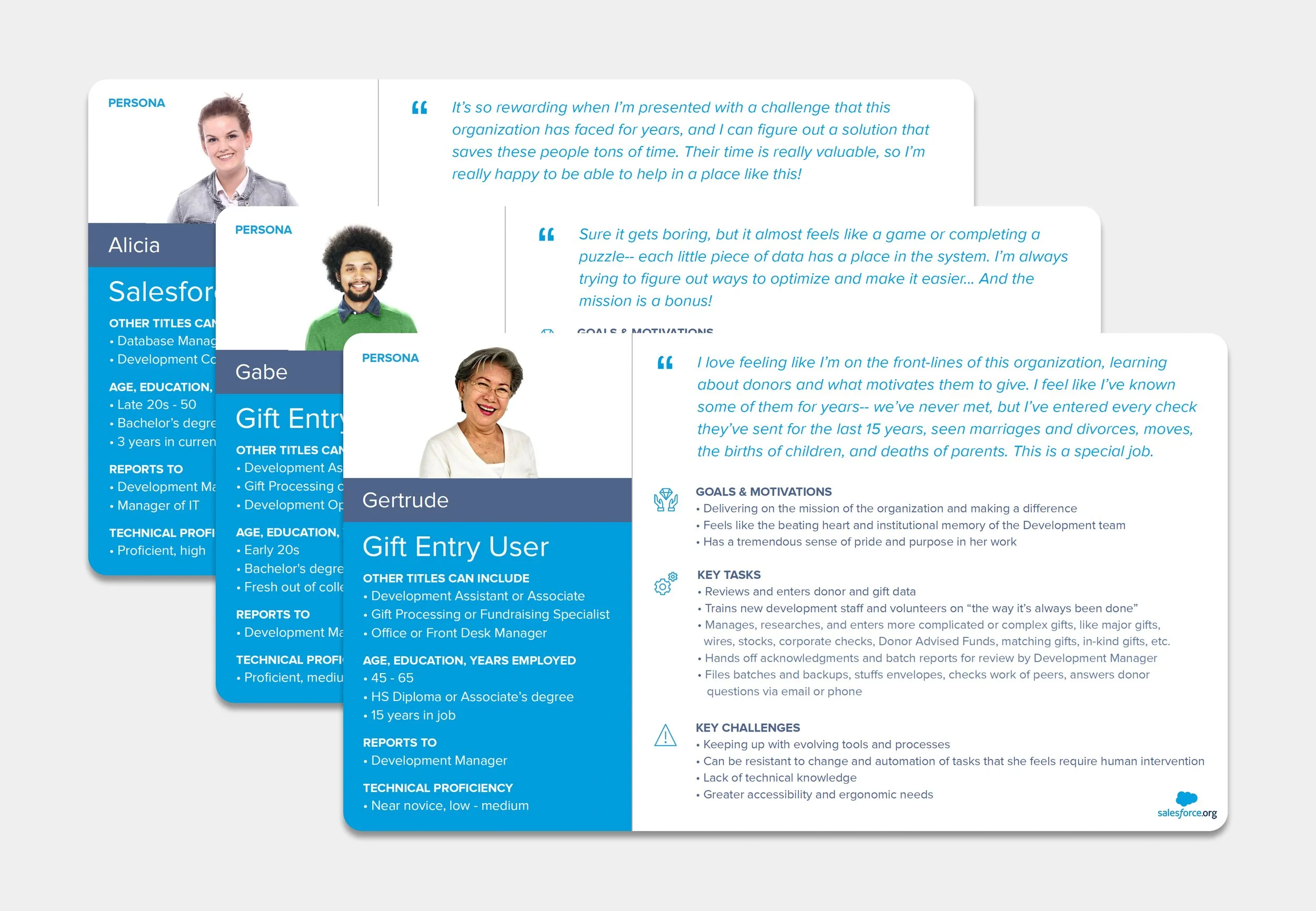 Persona cards for gift entry users and Salesforce admin