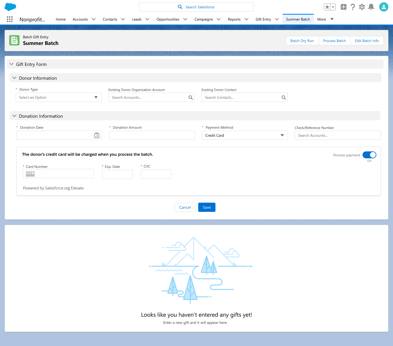High fidelity gift entry mockup