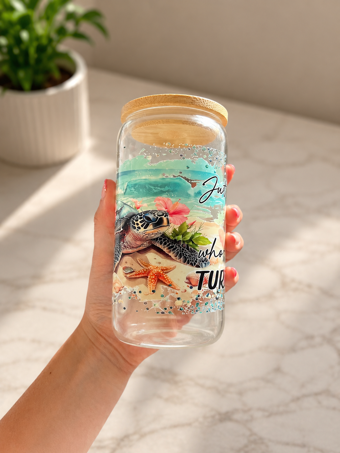 Turtle themed glass cup
