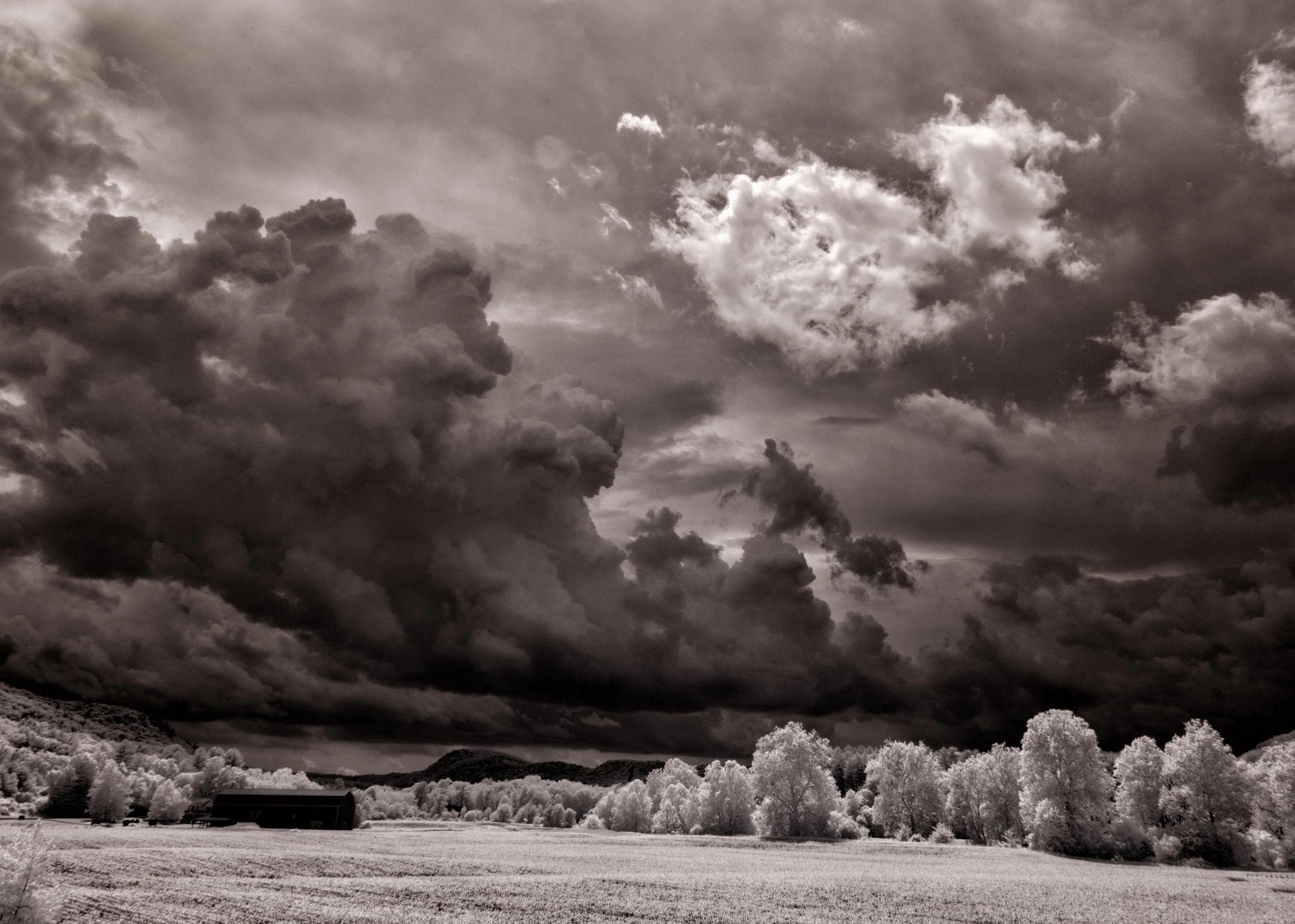Dark Clouds, Sunny Landscape, White Hollow Farm