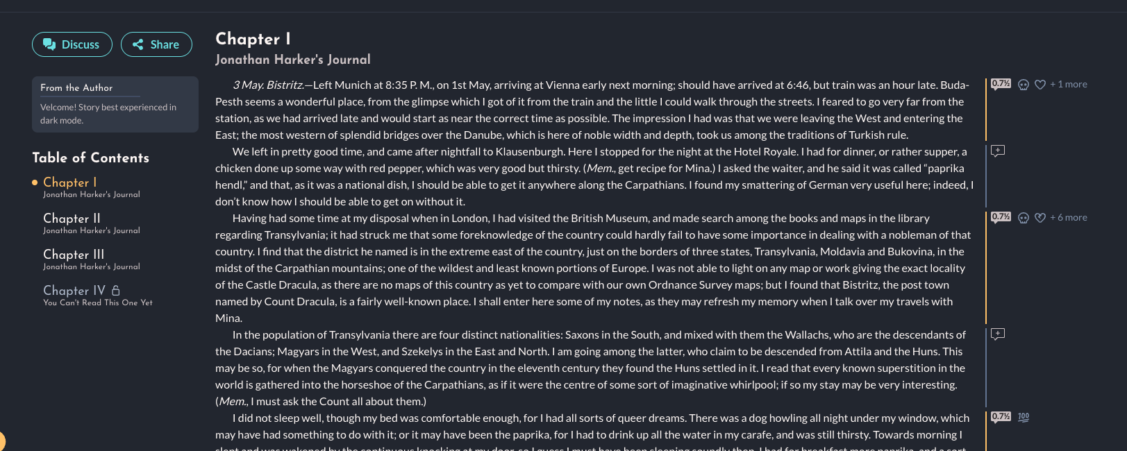 Updated Read screen with chapters on the side and new inline feedback