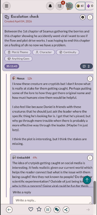 View of feedback being left for an author's question