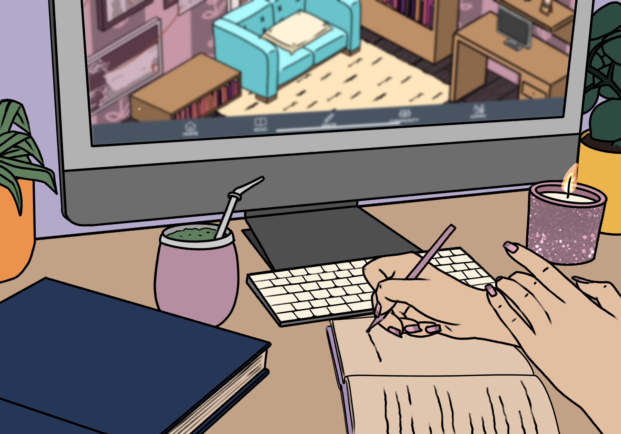 persona dibujando en un cuaderno sobre un escritorio