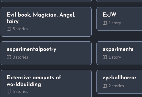 Six different tags with the amount of stories associated