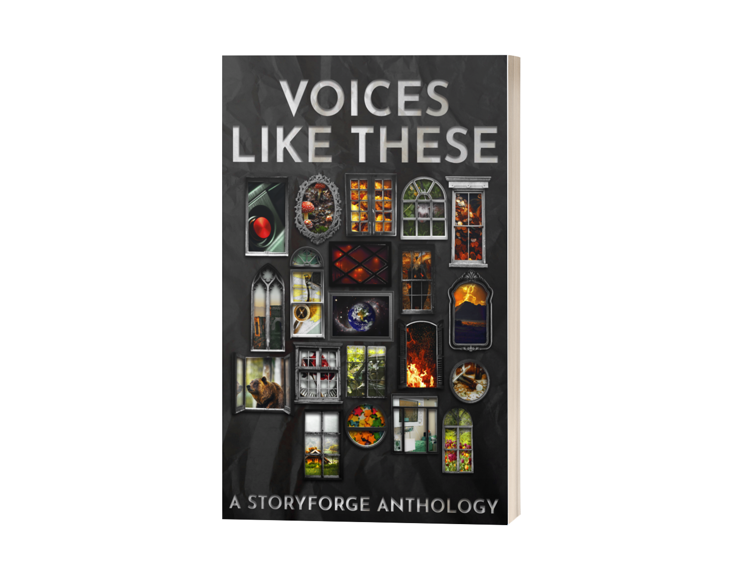 The cover art for the StoryForge anthology, Voices Like These