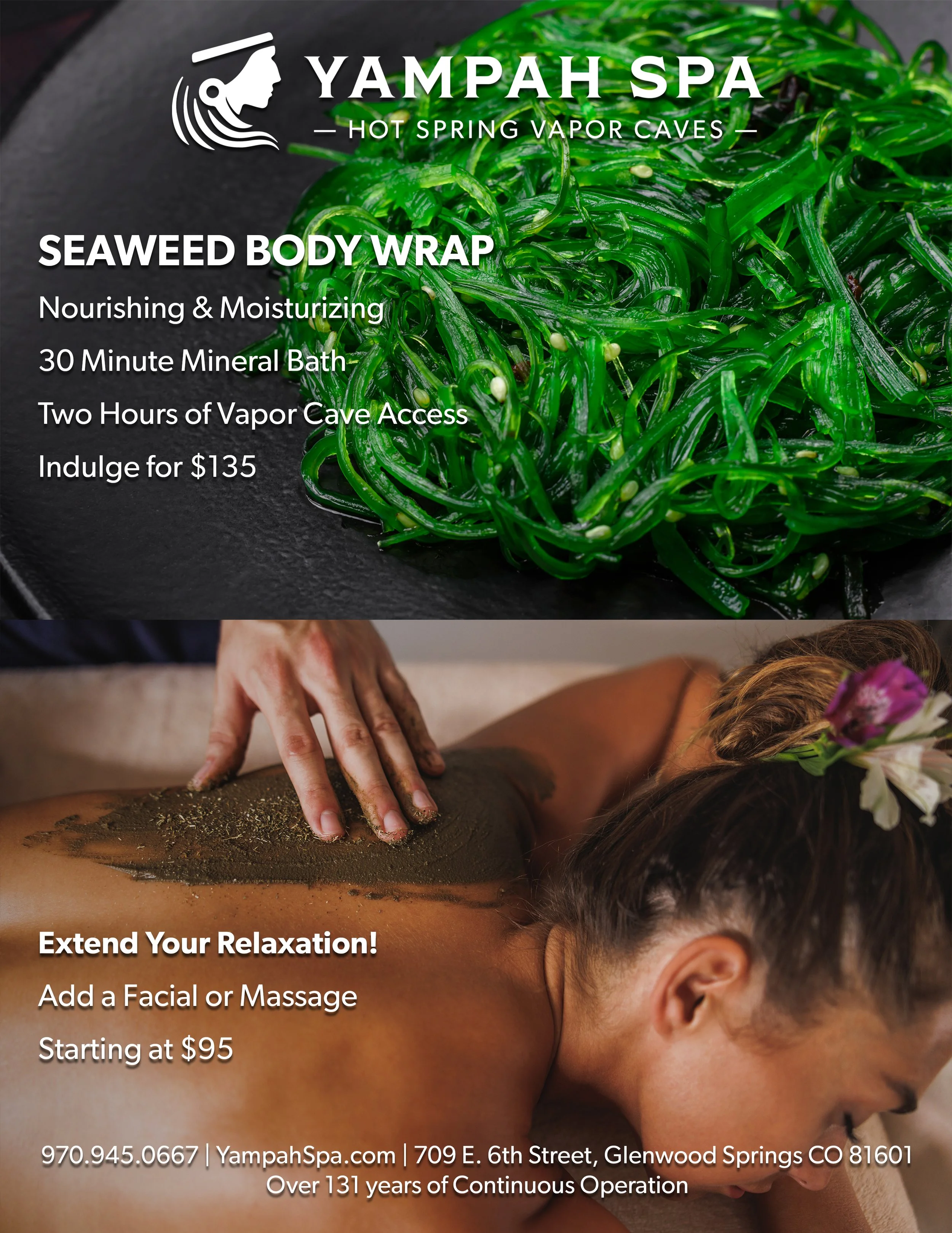 Yampah Spa Monthly Special April 2024 Counter Card