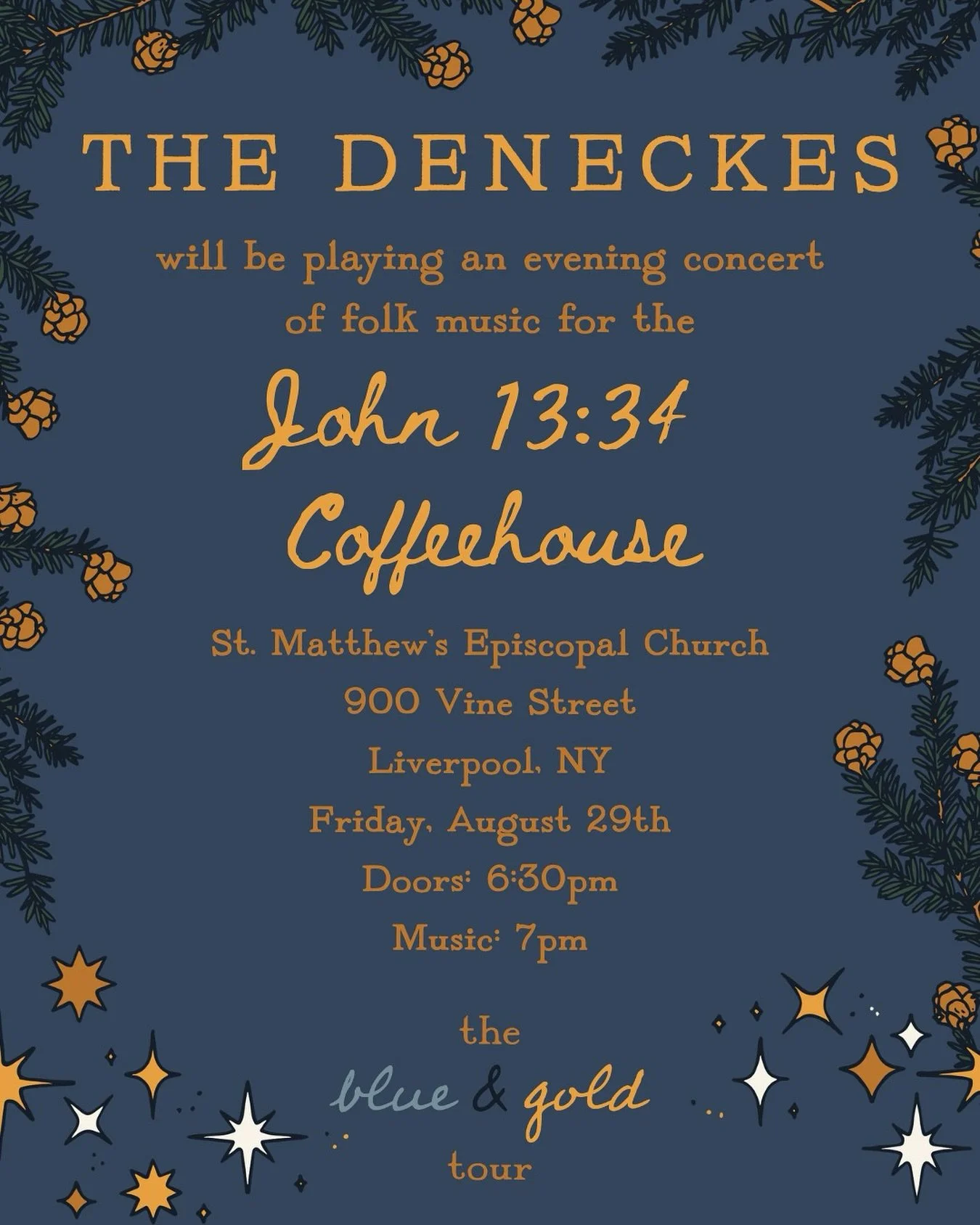 Honored to be joining the series of musicians playing in the John 13:34 Coffeehouse events at @stmattsliverpool ☕️ tickets available on their website - see you on Friday, 8/29 at 6:30pm!

#ontour #blueandgold