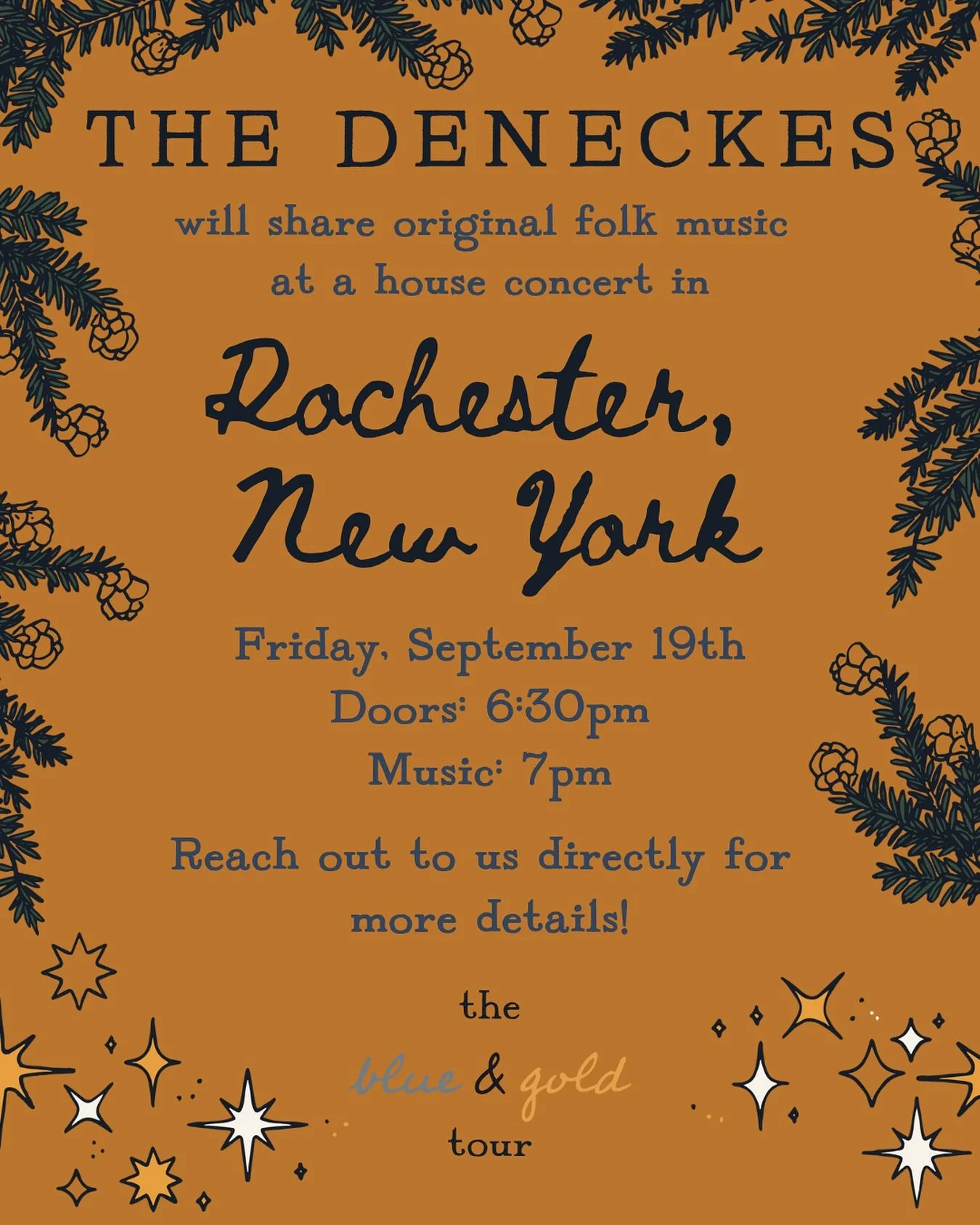 Excited to play an intimate house concert in Rochester on Friday, 9/19! Doors open at 6:30, music starts at 7pm ✨ send us a message if you want the details!

#ontour #blueandgold