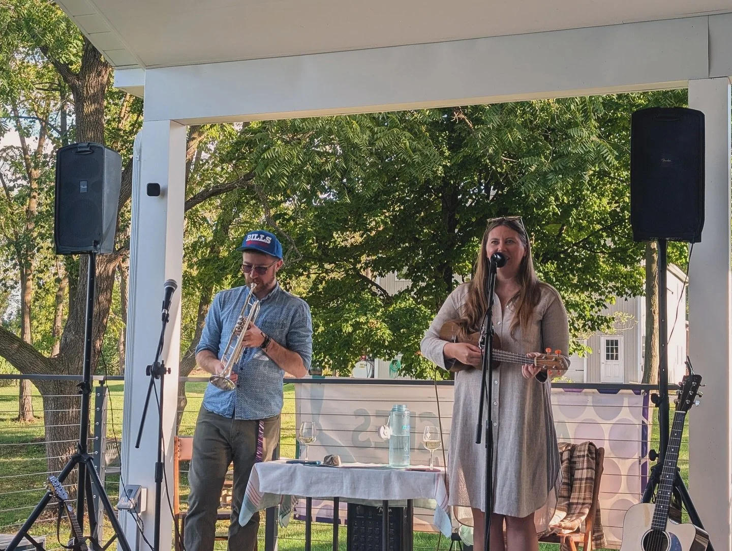 We loved playing at @airyacresvines a couple of weekends ago! Thanks for the pics, @noahbonesbass ☀️

Just a few stops left on the blue &amp; gold tour:

🌼 9/19: House Concert in Rochester, NY
🧡 9/21: Private Event in Hornell, NY
✨ 9/26: Concert in