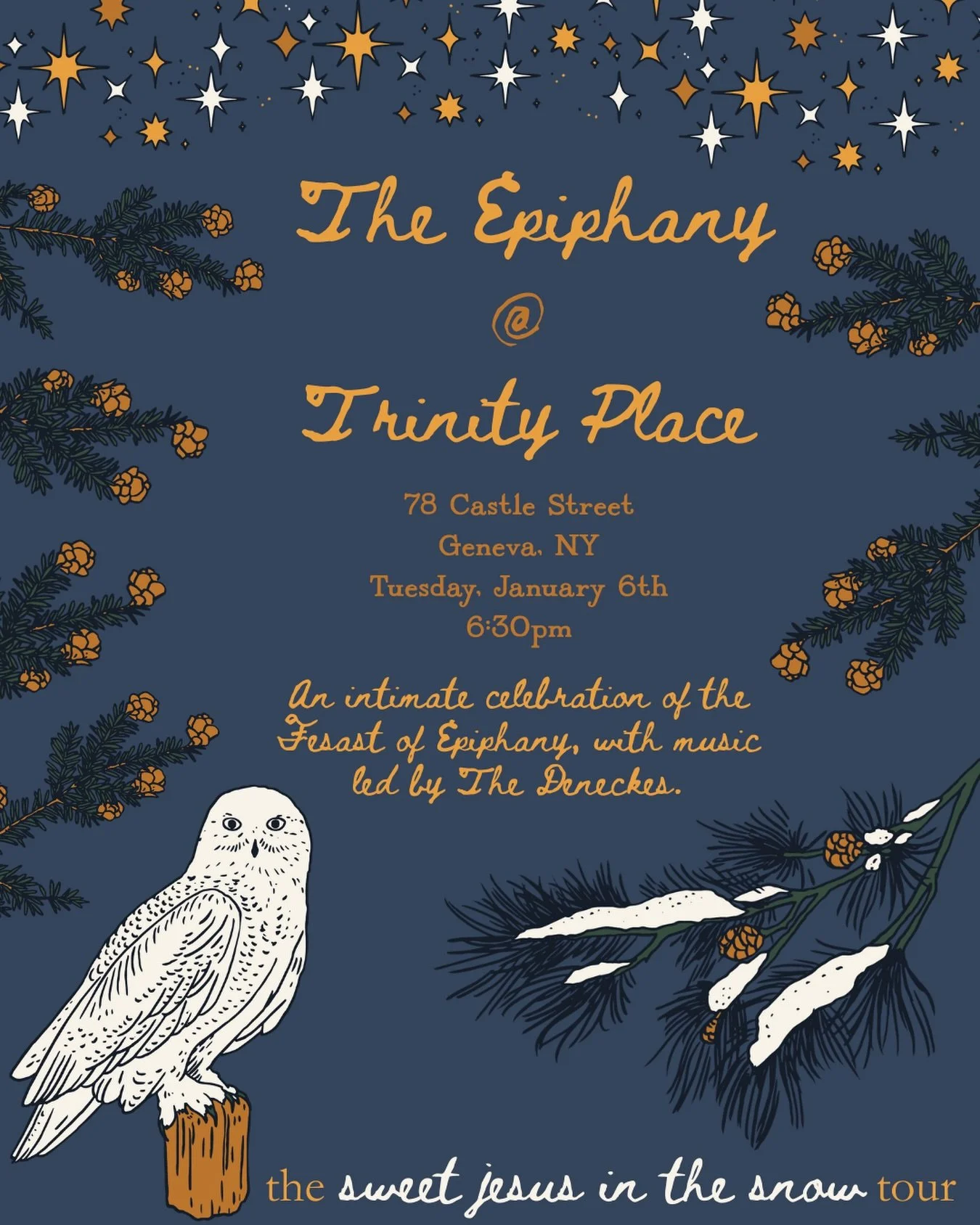 Come over to Trinity Place in Geneva, NY on the Epiphany (Tuesday, 1/6) for an intimate celebration of the coming of the foreign scholars from the East to visit Jesus (Three Kings Day). This special holiday closes the season of Christmas and brings t