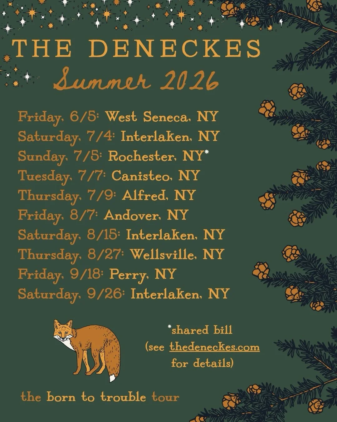 We are sticking to the great state of New York this summer on our born to trouble tour! All the details forthcoming on our website soon, but feel free to reach out if you want specifics on any of these dates ☀️ lots going on behind-the-scenes this su