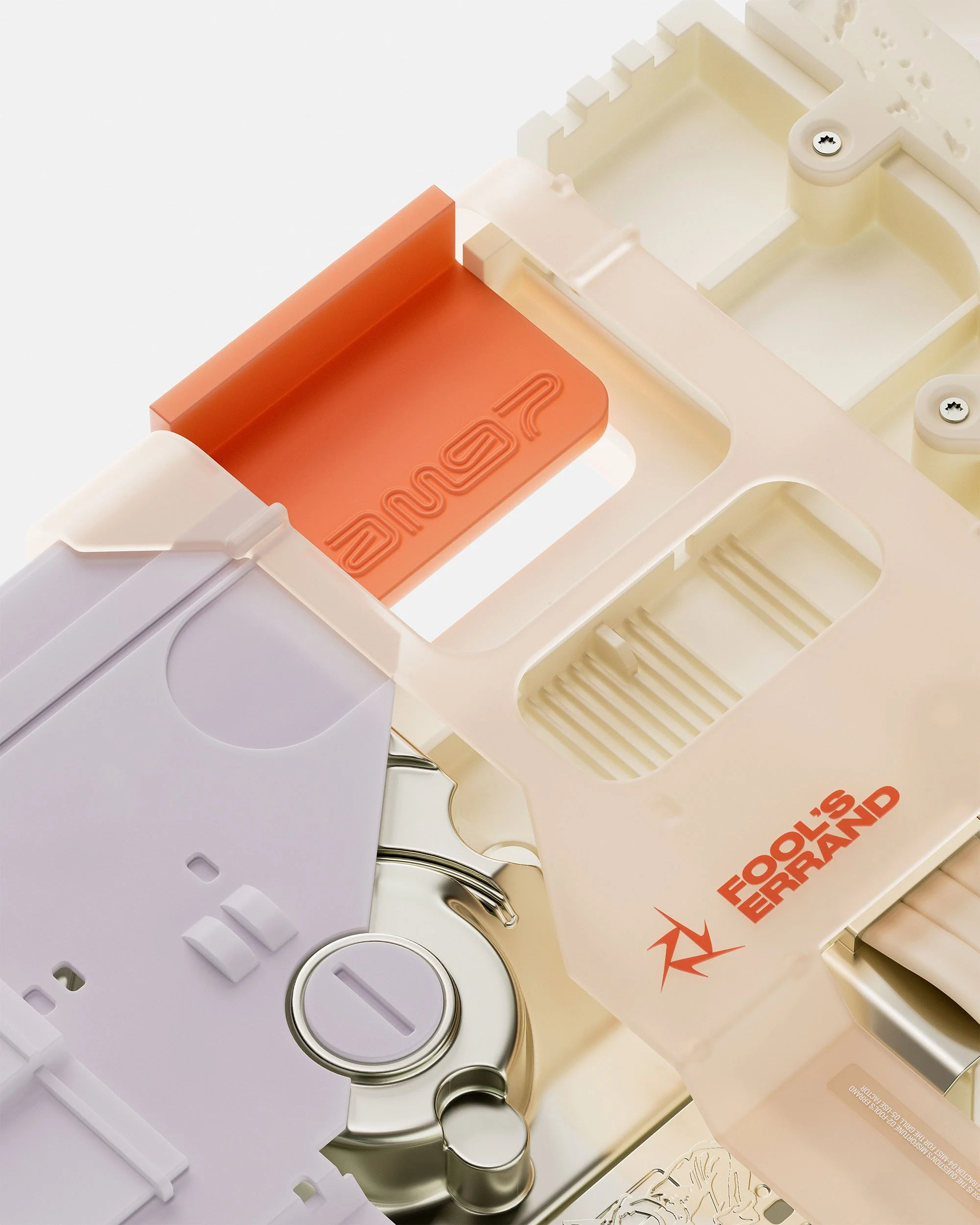 Alternate angle portrait shot of 3D manufactured assembly