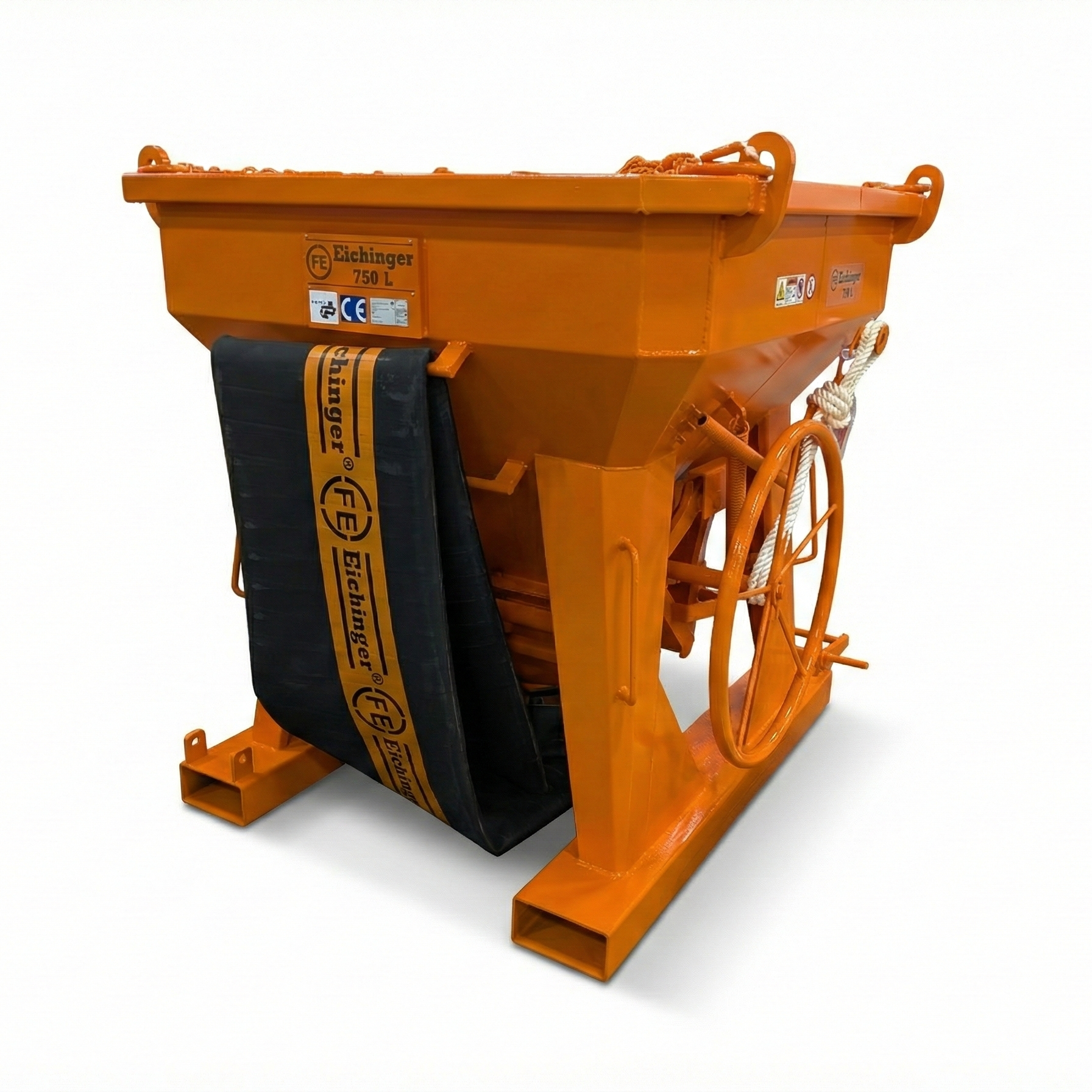 1032 Concrete bucket by eichinger with a chute and a tremie hose for any pour situation.