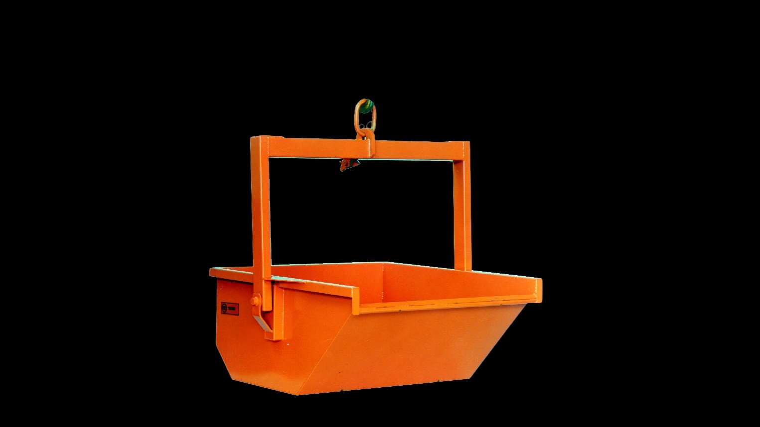 Self Dumping Trash bin by Eichinger in orange on a black background