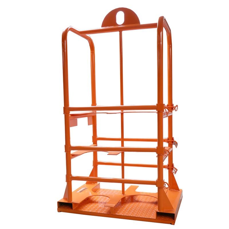4 gas bottle rack by eichinger in orange on a white background. The view is a 3/4 front view.