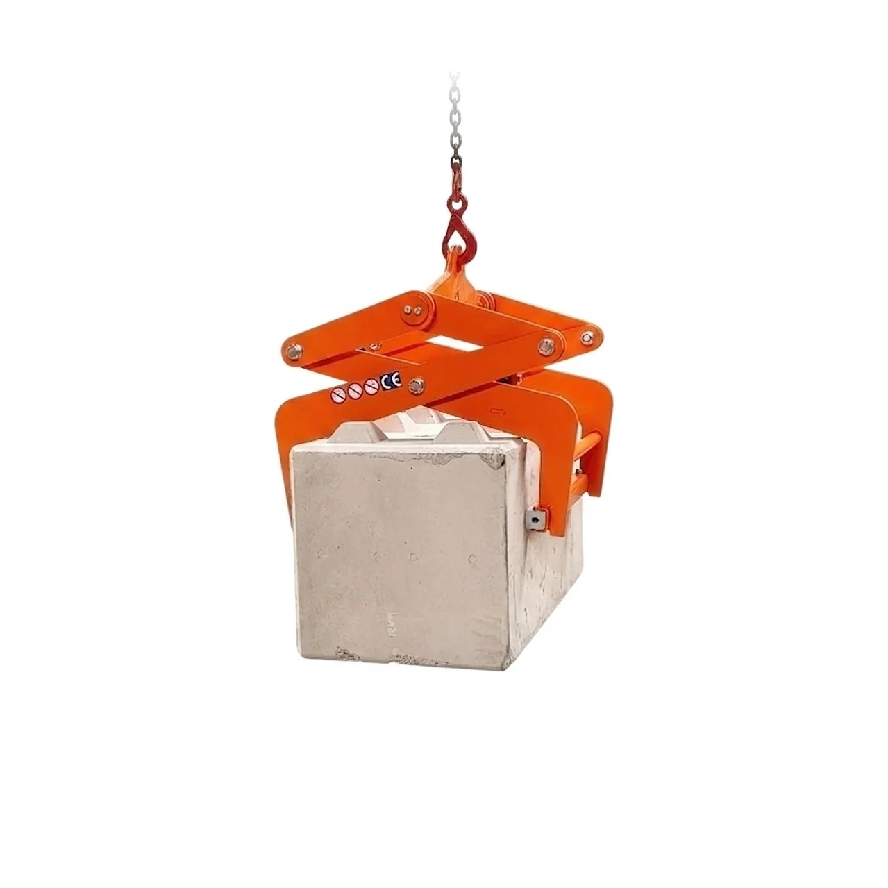 Eichinger Ecology Block Clamp lifting a block on a white background. The photo scale is 1:1