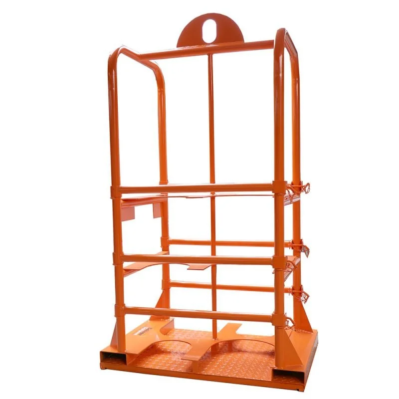 Gas bottle rack by Eichinger front view. The gas bottle rack is orange on a white background.