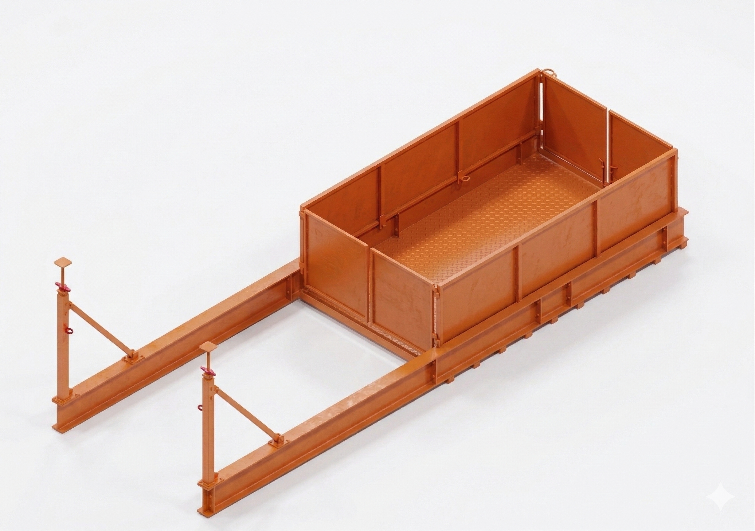 Eichinger Crane Loading Platform from a top 3/4 viewpoint. This orange Crane Deck is on a  white background.