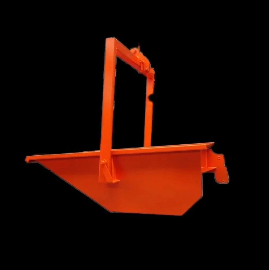 Eichigners dump box used to move bulky materials due to it's easy loading. This heavy duty steel skip pan moves construction debris. It's orange in color and on a gray background
