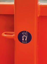Fall arrest attachment point. It is orange and made of steel. This is found in Eichinger Crane man baskets for 2 persons.