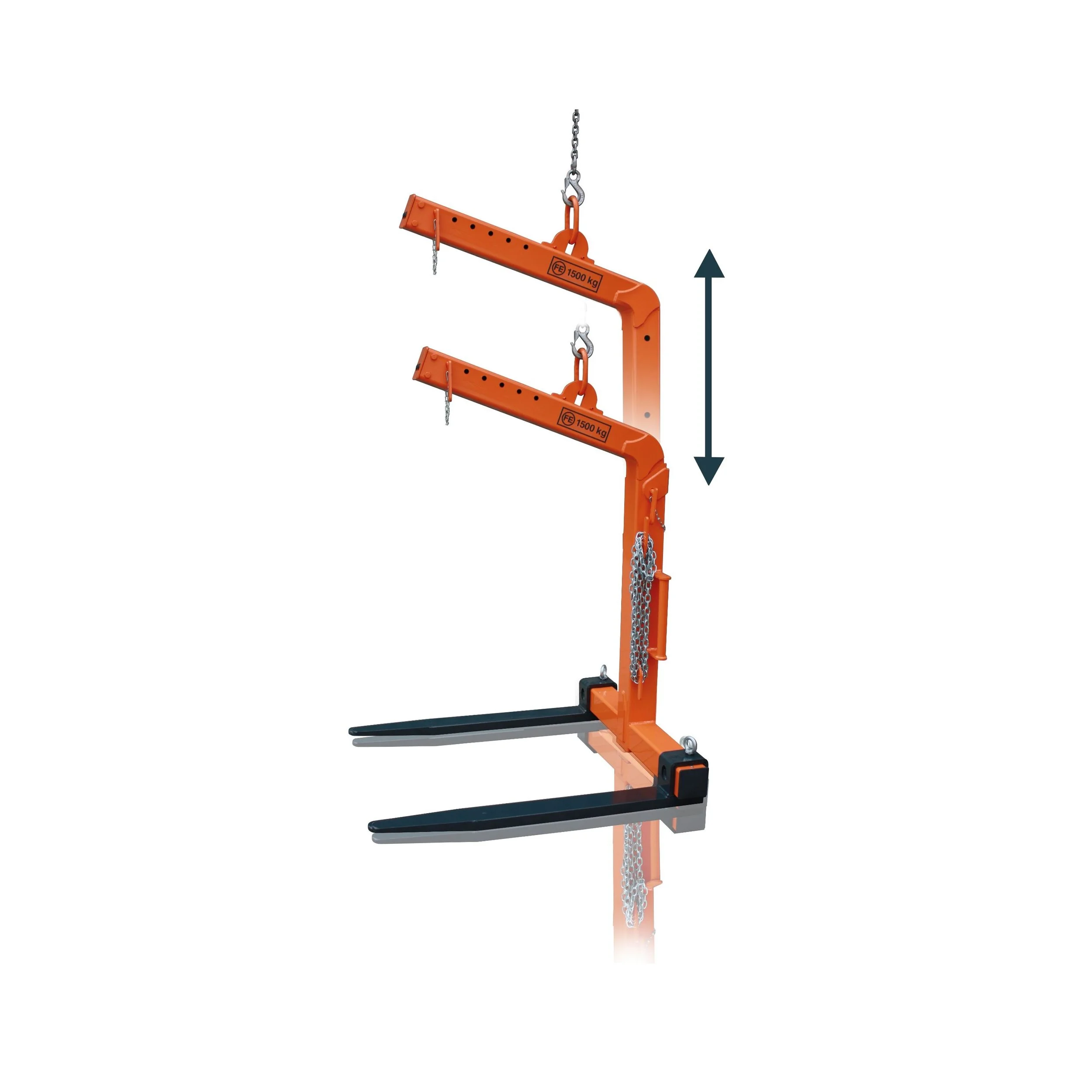 Adjustable height Crane forks in orange on a white background