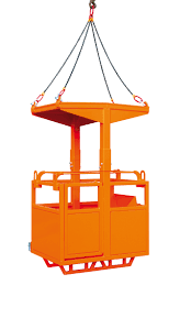 Crane Man Basket for two person in orange on a white background. This is manufactured by Eichinger and sold by Cranegear.net in North America.